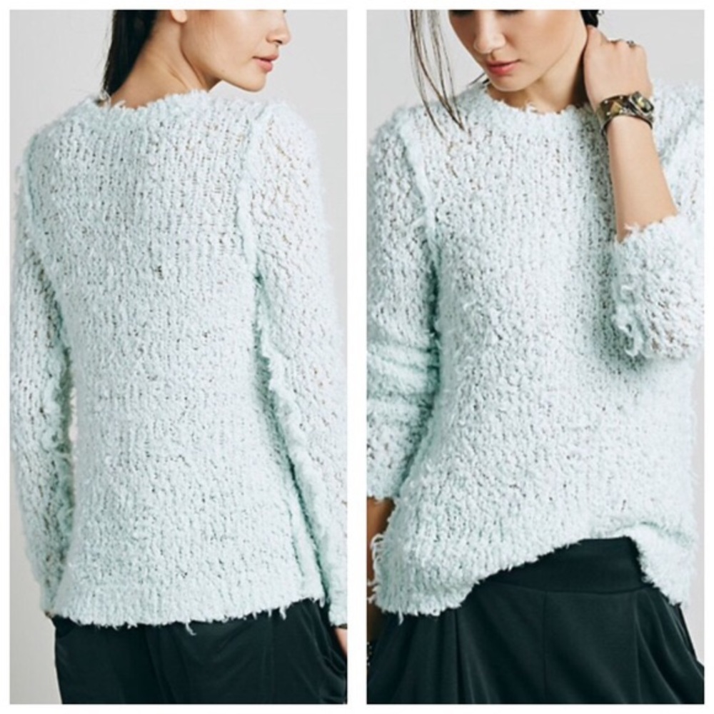 NWOT FreePeople fuzzy mint green polarbear sweater - Picture 6 of 8